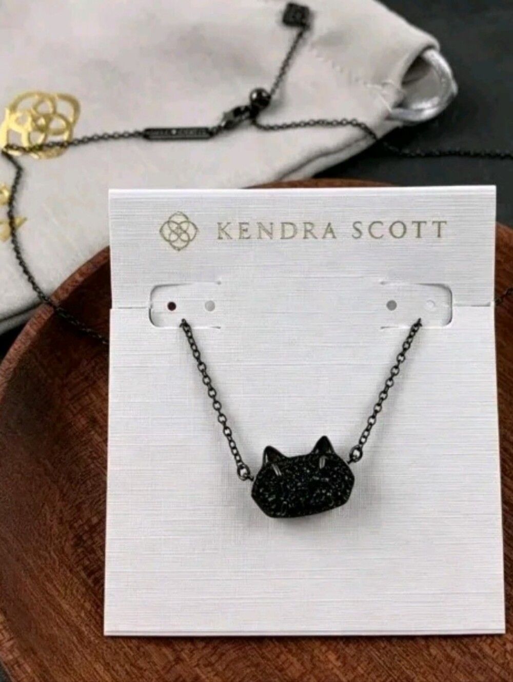 Kendra Scott Elisa Cat Gunmetal Pendant Necklace in Black Druzy